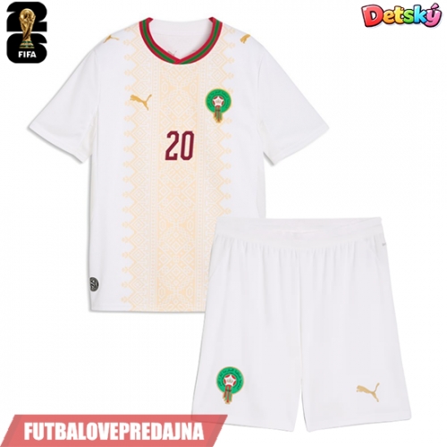 Lacne Dětský Futbalové dres Maroko Ayyoub Bouaddi #6 MS 2026 Krátky Rukáv - Preč (+ trenírky)